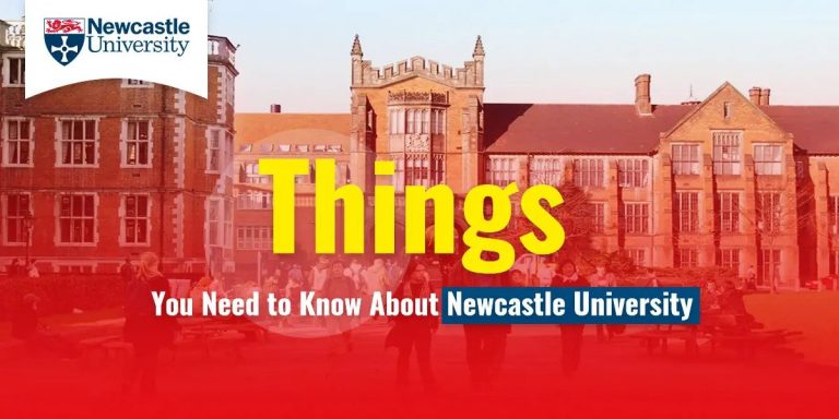 Promotional banner for newcastle university with the text "things you need to know about newcastle university" overlaying an image of the university buildings.