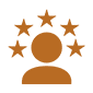 Icon depicting an overseas education consultant with five stars above their head, representing high rating or outstanding achievement.