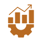 Gear-shaped icon with an upward trend graph, symbolizing analytics or performance improvement in industrial or mechanical contexts, often used by abroad studies consultants to illustrate progress.