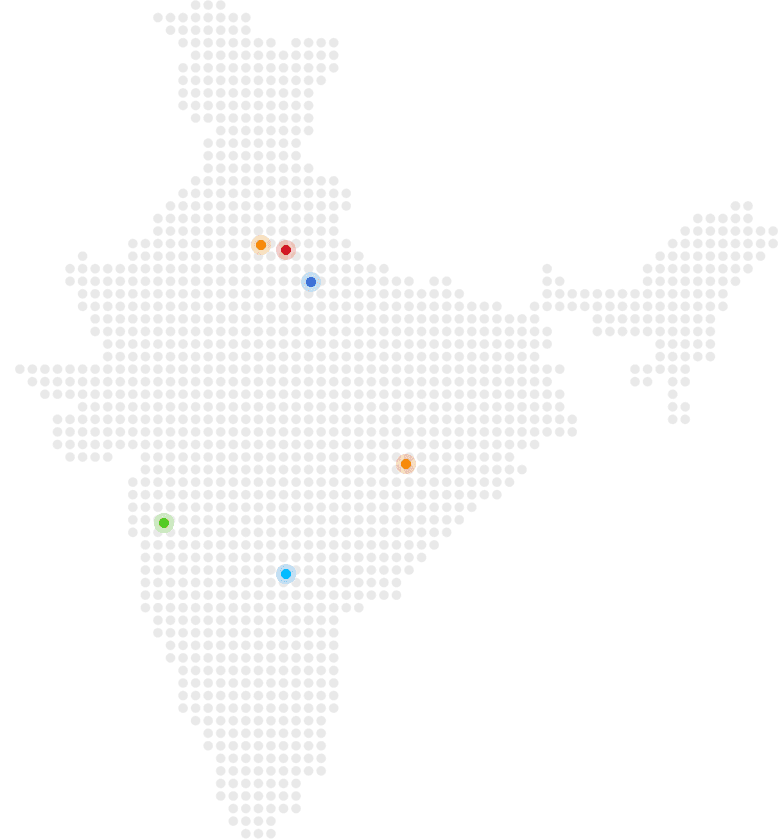 A map of India with four dots.