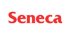 Red text logo that reads "seneca" in a sans-serif typeface on a white background.