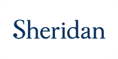 Logo with the word "sheridan" in blue serif font.