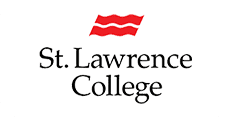 Logo of st. lawrence college featuring the name in black text and a stylized red wave above.