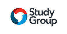 Logo of study group featuring a stylized red and blue circle next to the text "study group" in gray and blue fonts.