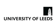 Logo of the university of leeds featuring a stylized depiction of a clock tower next to the university's name in black text on a white background.