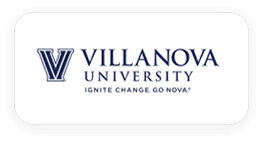 Rectangular logo of villanova university featuring the letter 'v' and the university's slogan "ignite change go nova.