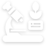 Icon depicting a microscope analyzing a sample next to a plant sprouting from a petri dish, symbolizing scientific research in botany.