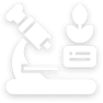 Icon depicting a microscope analyzing a sample next to a plant sprouting from a petri dish, symbolizing scientific research in botany.