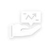 A stylized icon depicting a hand holding a flat line graph, representing data analysis or financial review.
