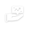 A stylized icon depicting a hand holding a flat line graph, representing data analysis or financial review.