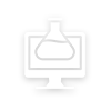 Icon depicting a computer monitor with a scientific flask, symbolizing computer-aided science or online laboratory concept.