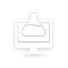 Icon depicting a computer monitor with a scientific flask, symbolizing computer-aided science or online laboratory concept.