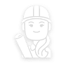 Black and white icon of a female engineer wearing a hard hat and holding blueprints.