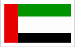 Flag of the united arab emirates with three horizontal stripes of green, white, and black, and a vertical red stripe on the left side.