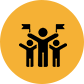 Icon depicting three individuals holding hands in a circle, representing unity or teamwork among overseas education consultants.