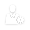Icon of a person with a gear symbol, representing an engineer or technician.