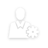 Icon of a person with a gear symbol, representing an engineer or technician.