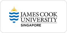 Logo of james cook university singapore featuring a sun and stylized blue waves above the university's name.