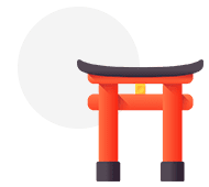 Illustration of a detailed, red torii gate with a glowing orange light inside, set against a simple white background in New Zealand.