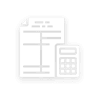 Icon depicting a clipboard with text and a checklist, accompanied by a calculator, representing accounting or financial planning.