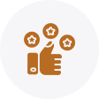 An icon depicting a hand with a bracelet giving a thumbs up, surrounded by three stars, symbolizing positive feedback or approval.