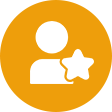 Icon depicting a person with a star, suggesting a user profile with a favorite or premium feature. background is solid orange.