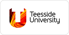 Logo of teesside university featuring a stylized red and orange 'u' next to the university's name on a white background.