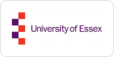 Logo of the university of essex featuring a stylized purple tower with adjacent orange and red blocks beside the university's name in dark purple.
