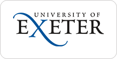 Logo of the university of exeter featuring stylized dark blue text on a white background.