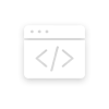 Icon depicting a simplified web browser window with code brackets in the center.