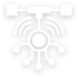 Icon of a drone with signal waves emanating from the top, depicted in a simple, monochrome style.