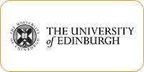 Logo of the university of edinburgh featuring its coat of arms and name on a white and gold background.