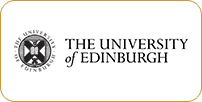 Logo of the university of edinburgh featuring its coat of arms and name on a white and gold background.