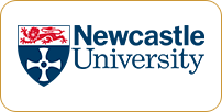 Logo of newcastle university featuring a shield split into quadrants with a lion, a book and geometric shapes, accompanied by the university’s name.