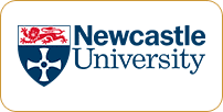 Logo of newcastle university featuring a shield split into quadrants with a lion, a book and geometric shapes, accompanied by the university’s name.