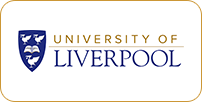 Logo of the university of liverpool featuring a blue shield with a liver bird emblem, accompanied by the university's name in blue text.