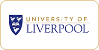 Logo of the university of liverpool featuring a blue shield with a liver bird emblem, accompanied by the university's name in blue text.