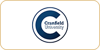 Logo of cranfield university featuring a blue and white color scheme with the letter c enclosing the full university name.