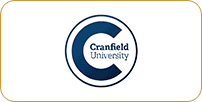 Logo of cranfield university featuring a blue and white color scheme with the letter c enclosing the full university name.