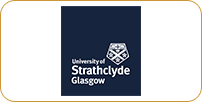 Logo of the university of strathclyde, glasgow, featuring a heraldic shield with a checkered pattern, on a dark blue background.