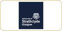 Logo of the university of strathclyde, glasgow, featuring a heraldic shield with a checkered pattern, on a dark blue background.