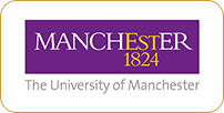 Logo of the university of manchester featuring a purple background with white text, and the year 1824 mentioned.