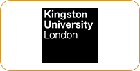Black and white logo of kingston university london with the name of the university displayed in bold white text on a black background.