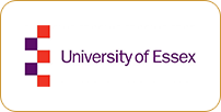 Logo of the university of essex, featuring a stylized graphic of four vertical bars in shades of purple and red, next to the university name in purple text.