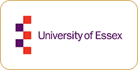 Logo of the university of essex, featuring a stylized graphic of four vertical bars in shades of purple and red, next to the university name in purple text.