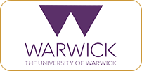 Logo of the university of warwick featuring a purple 'w' above the name 'warwick' and the tagline 'the university of warwick' below, all on a white background.