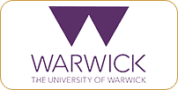 Logo of the university of warwick featuring a purple 'w' above the name 'warwick' and the tagline 'the university of warwick' below, all on a white background.