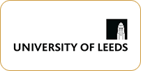 Logo of the university of leeds, featuring an emblem with a stylized tower on a black background next to the university's name in white text.