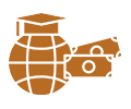 Illustration of a brown, pixelated grenade next to a pixelated money bill, both rendered in a minimalist, retro video game style.