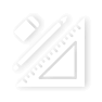 Black and white icon of a pencil, eraser, and ruler arranged diagonally, representing stationery or drafting tools.